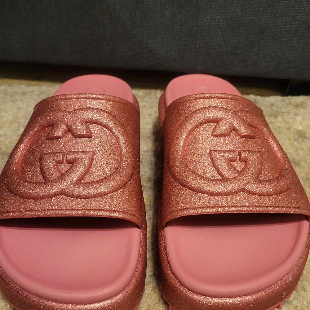 Gucci Pink Glitter Slides